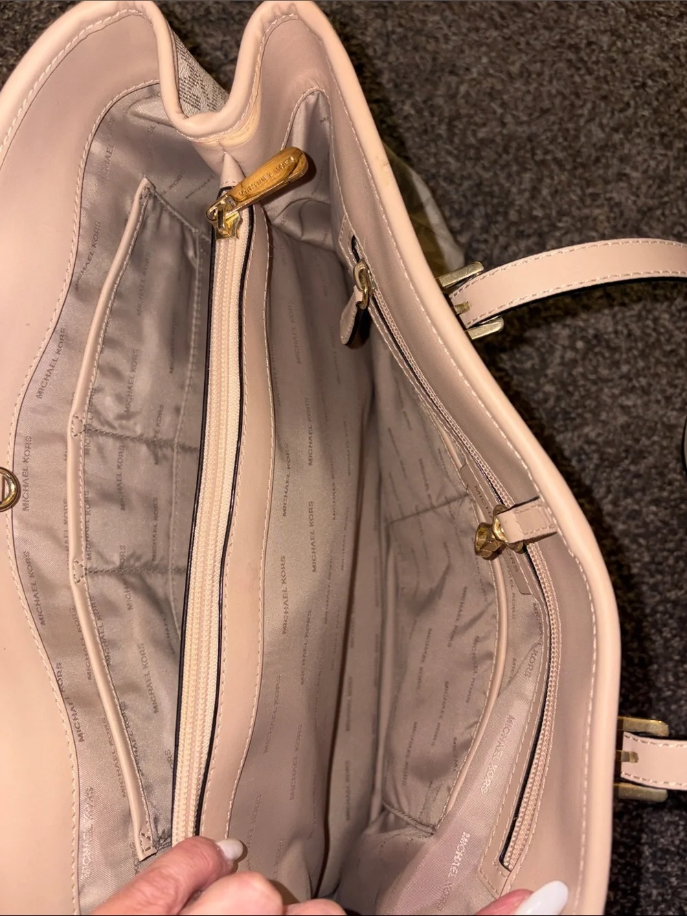 Authentic Michael Kors Light Pink Signature MK Tote with Gold Charm